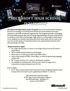 microsoft internships summer 2012 garfield computer science microsoft internships for high school students